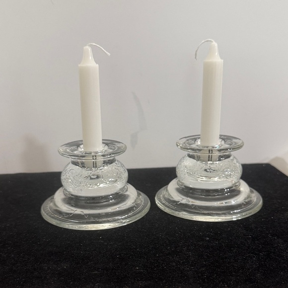 Other - Pair of 1980s Indiana Glass Recollection clear candle holders